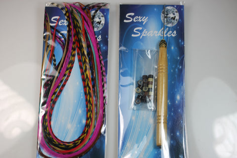 Sexy Sparkles Feather Hair Extensions, 100% Real Rooster Feathers, Long Rainbow Colors, 20 Feathers with Beads and Loop Tool Kit - Sexy Sparkles Fashion Jewelry - 3