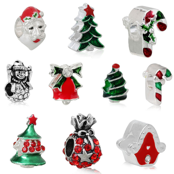 10 Charms Merry Christmas set for Pandora bracelets 