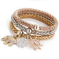 Sexy Sparkles 3 PC Set Bracelets for Women With Dangling Charms Elephant Anchor 8.2 Stretch