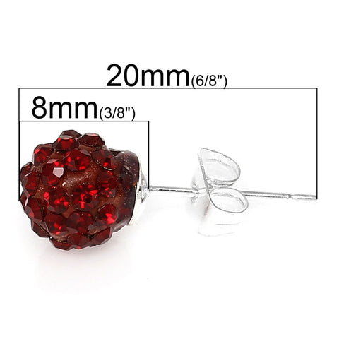 January Birthstone 8mm Rhinestones Crystal Fireball Disco Ball Pave Bead Stud Earrings - Sexy Sparkles Fashion Jewelry - 3