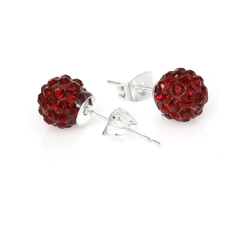 January Birthstone 8mm Rhinestones Crystal Fireball Disco Ball Pave Bead Stud Earrings - Sexy Sparkles Fashion Jewelry - 2