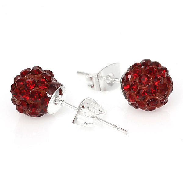 January Birthstone 8mm Rhinestones Crystal Fireball Disco Ball Pave Bead Stud Earrings - Sexy Sparkles Fashion Jewelry - 1