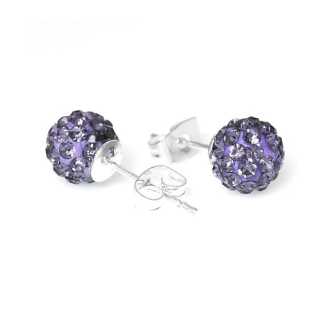 February Birthstone 8mm Rhinestones Crystal Fireball Disco Ball Pave Bead Stud Earrings - Sexy Sparkles Fashion Jewelry - 2