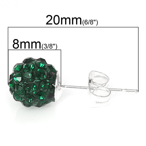 May Birthstone 8mm Rhinestones Crystal Fireball Disco Ball Pave Bead Stud Earrings - Sexy Sparkles Fashion Jewelry - 2
