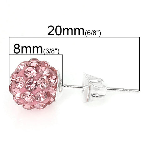 June Birthstone 8mm Rhinestones Crystal Fireball Disco Ball Pave Bead Stud Earrings - Sexy Sparkles Fashion Jewelry - 2