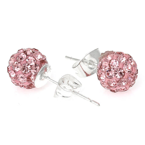 June Birthstone 8mm Rhinestones Crystal Fireball Disco Ball Pave Bead Stud Earrings - Sexy Sparkles Fashion Jewelry - 1