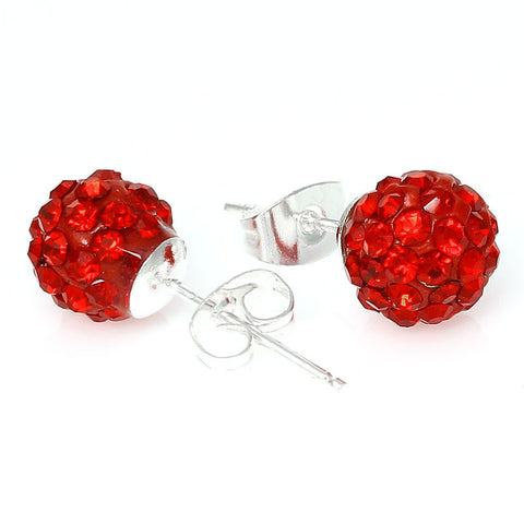 July Birthstone 8mm Rhinestones Crystal Fireball Disco Ball Pave Bead Stud Earrings - Sexy Sparkles Fashion Jewelry - 1
