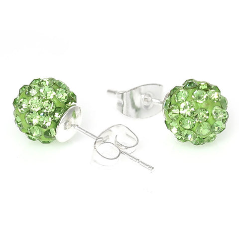 August Birthstone 8mm Rhinestones Crystal Fireball Disco Ball Pave Bead Stud Earrings - Sexy Sparkles Fashion Jewelry - 1