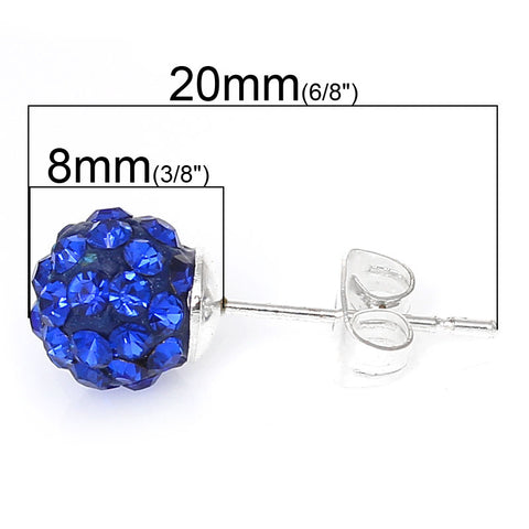 September Birthstone 8mm Rhinestones Crystal Fireball Disco Ball Pave Bead Stud Earrings - Sexy Sparkles Fashion Jewelry - 2