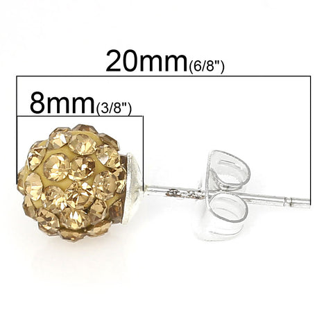 November Birthstone 8mm Rhinestones Crystal Fireball Disco Ball Pave Bead Stud Earrings - Sexy Sparkles Fashion Jewelry - 2
