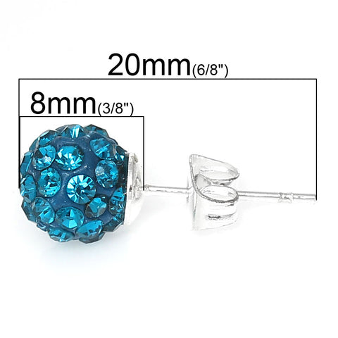 December Birthstone 8mm Rhinestones Crystal Fireball Disco Ball Pave Bead Stud Earrings - Sexy Sparkles Fashion Jewelry - 2