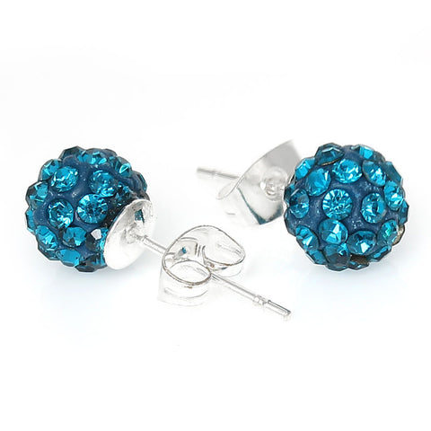 December Birthstone 8mm Rhinestones Crystal Fireball Disco Ball Pave Bead Stud Earrings - Sexy Sparkles Fashion Jewelry - 1