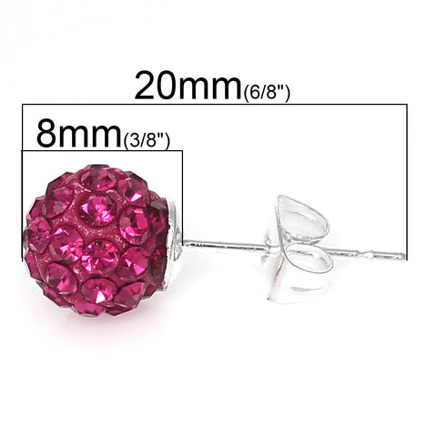 October Birthstone 8mm Rhinestones Crystal Fireball Disco Ball Pave Bead Stud Earrings - Sexy Sparkles Fashion Jewelry - 2