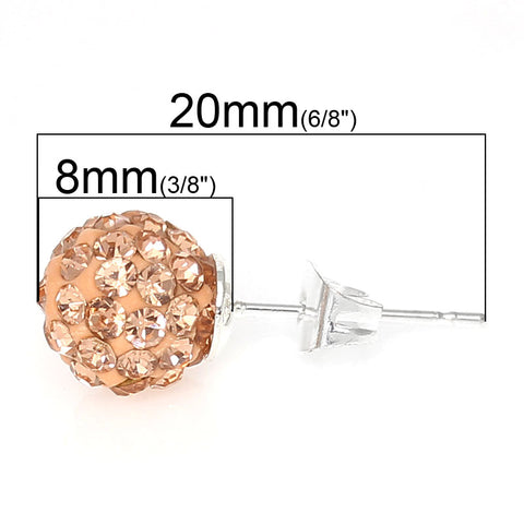 8mm Topaz Rhinestones Crystal Fireball Disco Ball Pave Bead Stud Earrings - Sexy Sparkles Fashion Jewelry