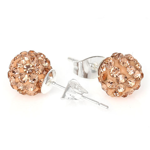 8mm Topaz Rhinestones Crystal Fireball Disco Ball Pave Bead Stud Earrings - Sexy Sparkles Fashion Jewelry