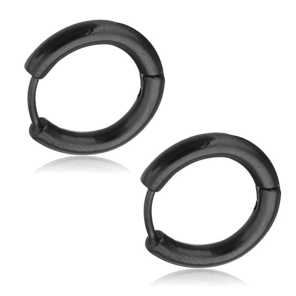 SEXY SPARKLES SS 1Pair Black Stainless Steel Mens Womens Hoop Earrings Cartilage Lip Piercing Nose Hoop Hypoallergenic 12mm