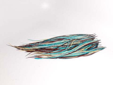 100% Genuine Feathers for hair Extensions Turquoise, White Grizzly  & Brown Long Thin Feathers for Hair Extension 7 Feathers