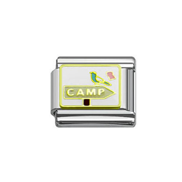 Sitting Bird On Camp Sign Italian Link Bracelet Charm