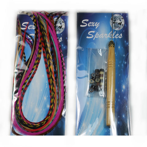 Feather Hair Extensions, 100% Real Rooster Feathers, Long Rainbow Colors, 20 Feathers with Beads and Loop Tool Kit - Sexy Sparkles Fashion Jewelry - 3