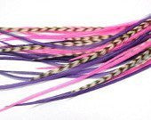 7-10 Pink & Purple with Genuine Grizzly Long Thin Feathers for Hair Extension 7 Feathers - Sexy Sparkles Fashion Jewelry