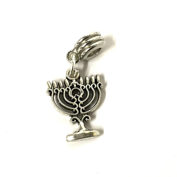 Hanukkah Candle Menorah Dangle Charm Bead Compatible with European Snake Chain Bracelet