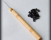 One Hook Tool with 10 Brown Silicon Micro Beads Super Easy to Install Feathers for Hair Extension