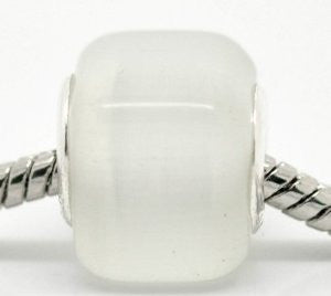 White Cats Eye Glass Cube European Bead Compatible for Most European Snake Chain Bracelet - Sexy Sparkles Fashion Jewelry - 2
