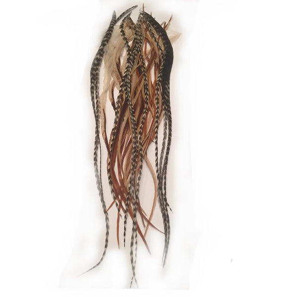 25 Feather Hair Extension 8 -12 in Length Beautiful Natural Beige & Brown Feathers for Hair Extension