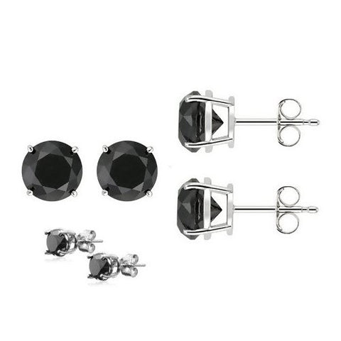 Black Round Cz Stud Earrings on 925 Sterling Silver Sizes 4mm-8mm - Sexy Sparkles Fashion Jewelry