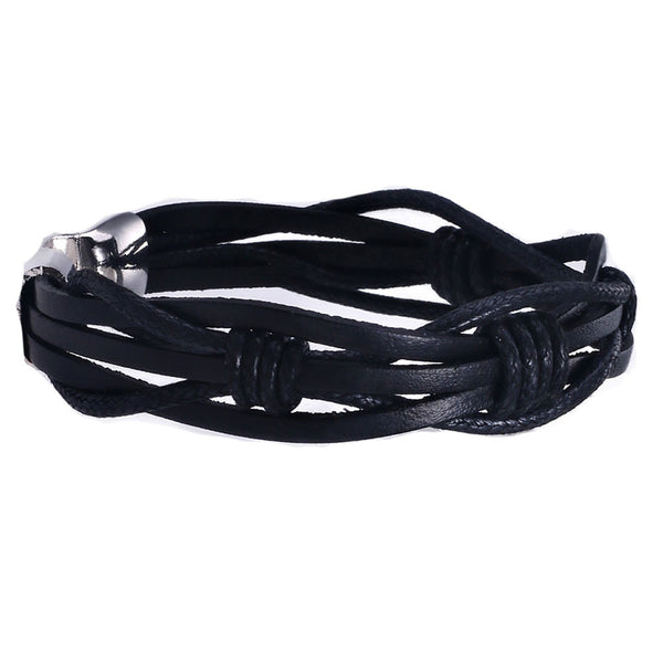 Sexy Sparkles Mens Vintage Leather Wrist Band Black Rope Bracelet Bangle Braided Cuff Vintage, 7.8 inches