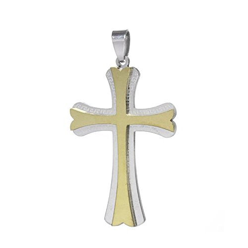 Stainless Steel Charm Pendants Cross Silver Tone & Golden Cross Pattern 6cm x 3.3cm - Sexy Sparkles Fashion Jewelry - 1
