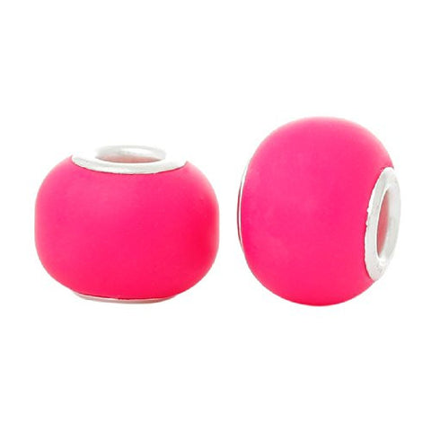 Five (5) Hot Pink-Lampwork Murano Glass European Beads Compatible with European Snake Chain Bracelet - Sexy Sparkles Fashion Jewelry - 3