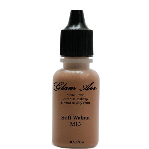 Large Bottle Airbrush Makeup Foundation Matte Finish M13 Soft Walnut Water-based Makeup Lasting All Day 0.50 Oz Bottle By Glam Air