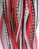 4-6 Red,black,white & Grizzly Feathers for Hair Extensions Bonded Together At the Tip Salon Quality Feathers! 5 Feathers