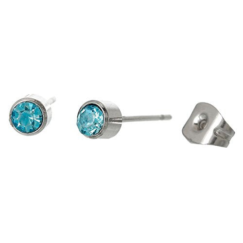 March Birthday Stainless Steel Post Stud Earrings with  Rhinestone - Sexy Sparkles Fashion Jewelry - 1