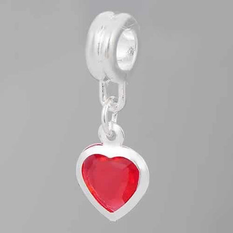 Love Heart with Red Dangle Charm Spacer Bead for Snake Chain Bracelet - Sexy Sparkles Fashion Jewelry - 2