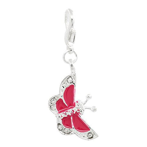 Butterfly Charm W/clear  Crystals Clip on Charm Pendant w/ Lobster Clasp - Sexy Sparkles Fashion Jewelry - 1