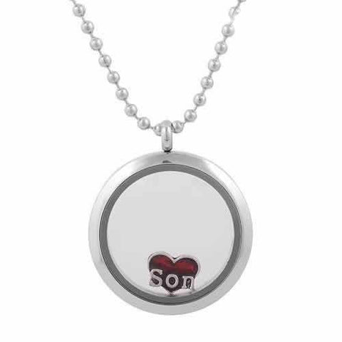 Round Locket Crystal Necklace Base and Floating Family Charms ("Son") - Sexy Sparkles Fashion Jewelry - 2