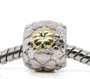 Two Tone  Flower Pattern Metal Charm Spacer European Bead Compatible for Most European Snake Chain Bracelet - Sexy Sparkles Fashion Jewelry - 2