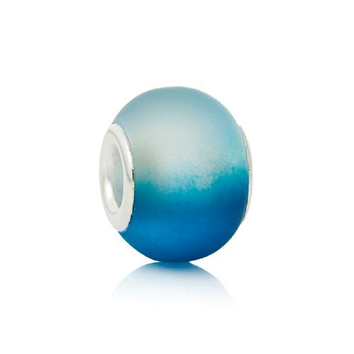 Five (5)White & Blue Glass European Murano Lampwork Beads Compatible with European Snake Chain Bracelet