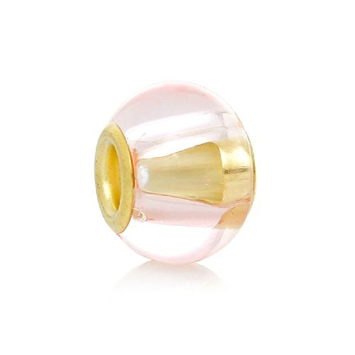 Five (5) Light Pink Glass European Murano Lampwork Beads Compatible with European Snake Chain Bracelet - Sexy Sparkles Fashion Jewelry - 1