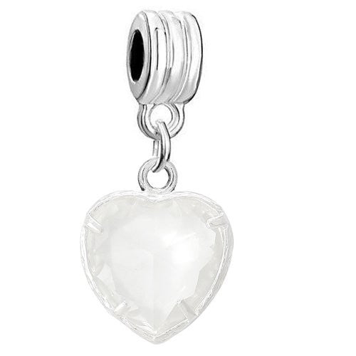 April Clear Cubic zirconia Birthstone Charms Fits European Snake Chain Charm Bracelet - Sexy Sparkles Fashion Jewelry - 1