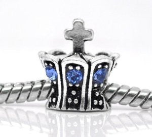 Crown with Blue Crystal Stones Bead Charm Spacer for Snake Chain Charm Bracelet - Sexy Sparkles Fashion Jewelry - 2