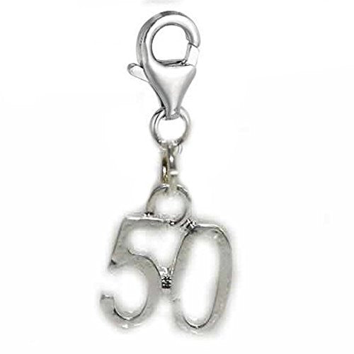 Clip on Number 50 Dangle Charm Pendant for European Clip on Charm Jewelry w/ Lobster Clasp