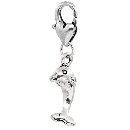 Clip on Dolphin Charm Pendant for European Jewelry w/ Lobster Clasp