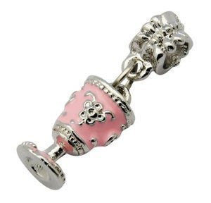 Pink Enamel Wine Celebration Cup Dangle Bead European Bead Compatible for Most European Snake Chain Charm Bracelet - Sexy Sparkles Fashion Jewelry - 2