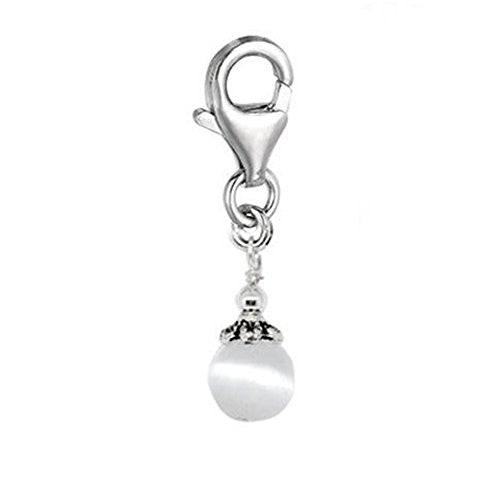 Clip-on White Acrylic Pearl Charm Pendant for European Clip on Charm Jewelry w/ Lobster Clasp