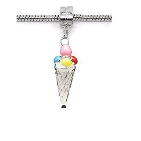 Enamel Ice Cream Cone Dangle European Bead Compatible for Most European Snake Chain Charm Bracelet - Sexy Sparkles Fashion Jewelry - 1