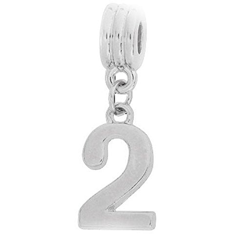 Number 2 Dangle Charm Bead for European Snake chain Charm Bracelet for Snake Chain Bracelet