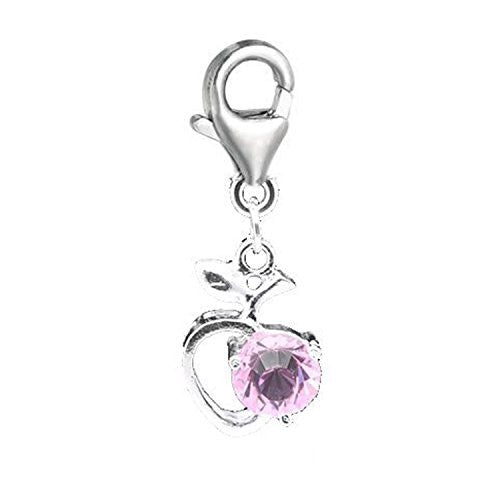 Clip on Pink Rhinestone Apple Heart Charm Pendant for European Jewelry w/ Lobster Clasp - Sexy Sparkles Fashion Jewelry